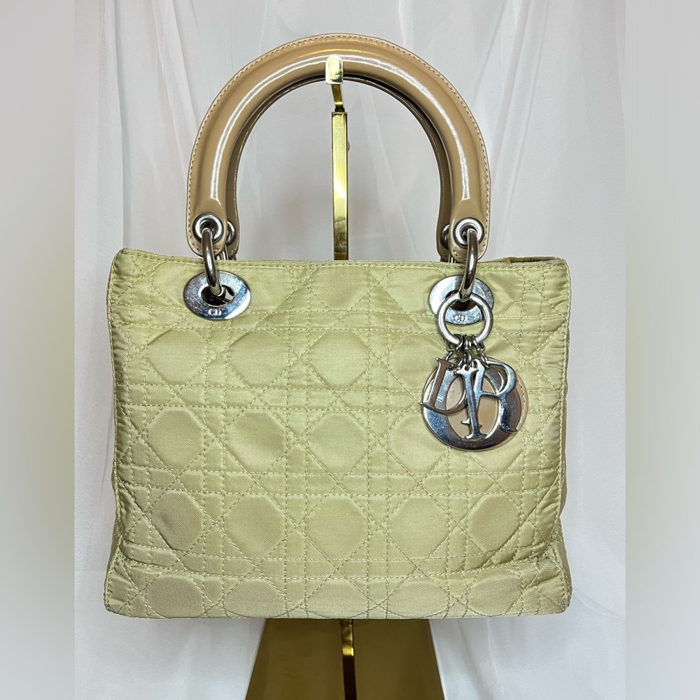 Dior Lady Dior Nylon Cannage Bag Beige/Olive Vintage 2003 Authentic